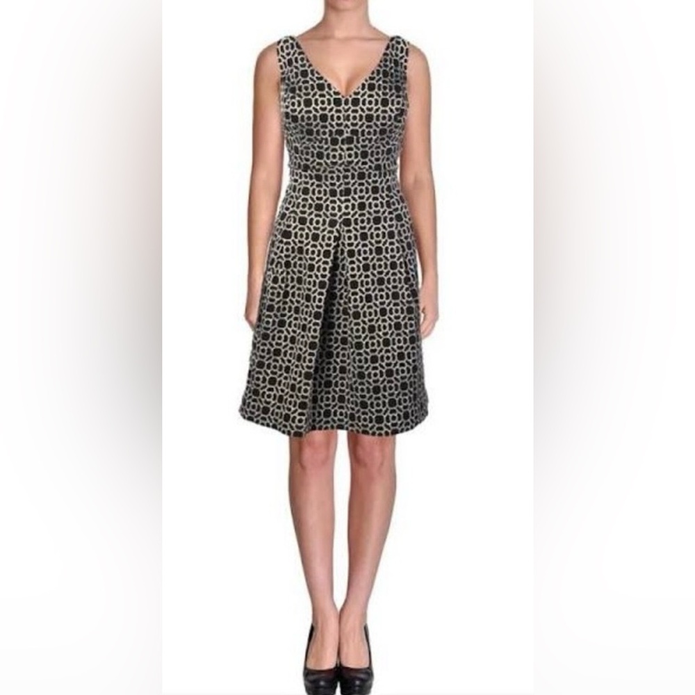 Lauren Ralph Lauren Black and Gold Geo Jacquard Cocktail Dress